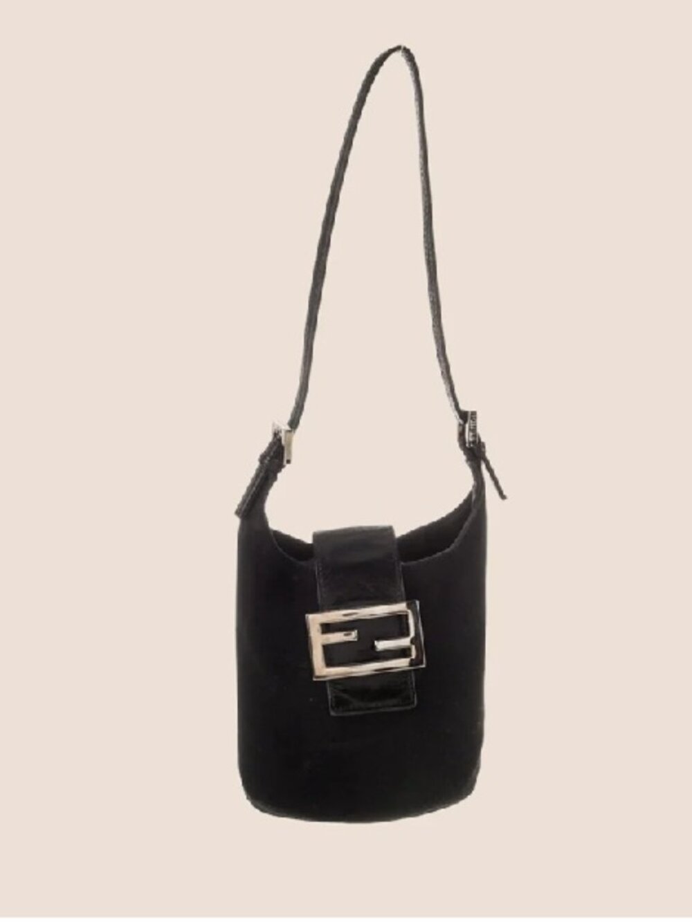Fendi Vintage Black Mini Bucket Bag FF Logo Silver